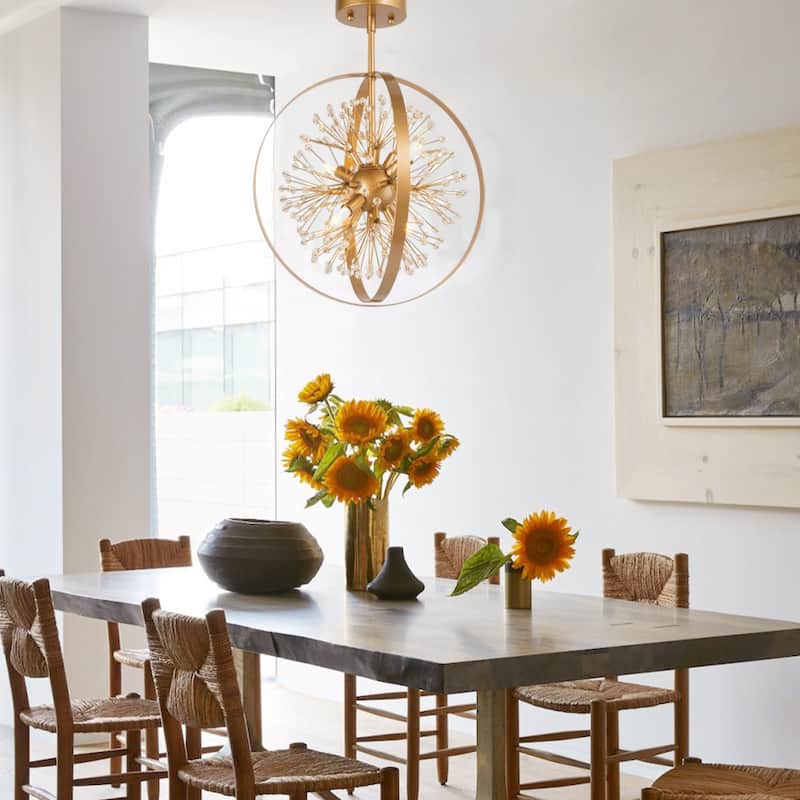 Mid-Century Modern Art Crystal 4-light Globe Semi-flush Mount Light for Foyer - D 15'' x H 20''