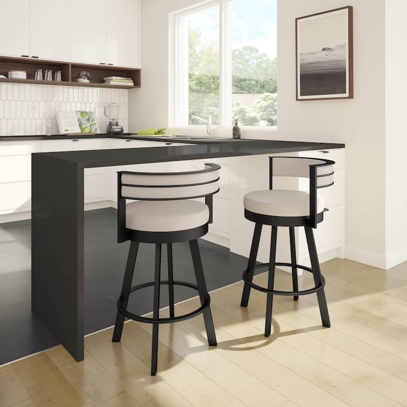 Amisco Browser Swivel Counter Stool - Cream Faux Leather / Black Metal