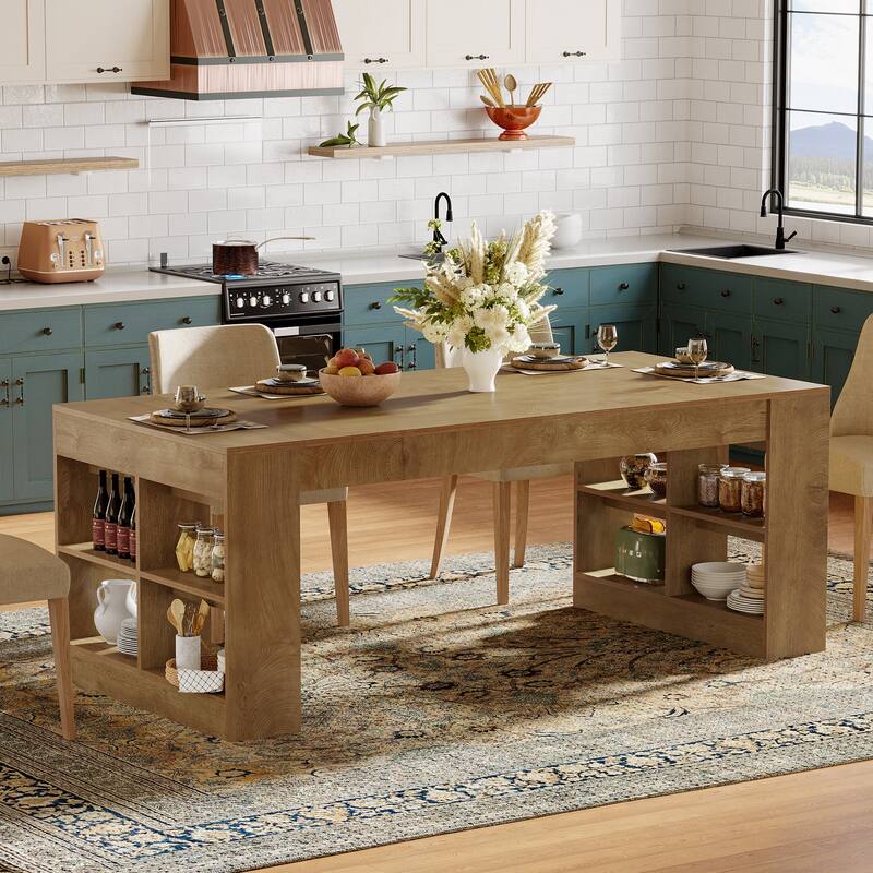 70.87-Inch Dining Table for 6 to 8 People, Wooden Kitchen Table with Storage Shelves for Dining Room