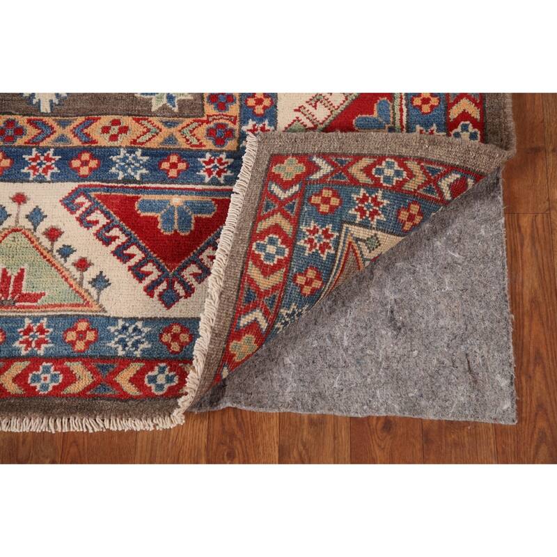 Geometric Brown Kazak Area Rug Handmade Wool Carpet - 6'7" x 9'10"