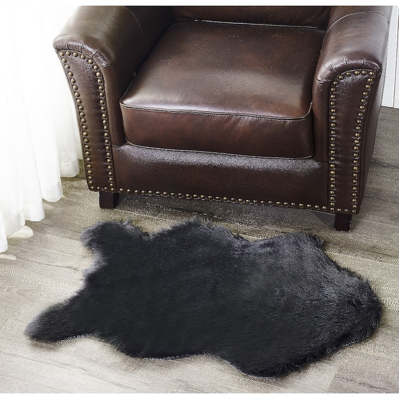 Serenta Shag Sheepskin Silky FauxFur Area Rug Sofa Decor - 24" x 36" - 24" x 36" - Black