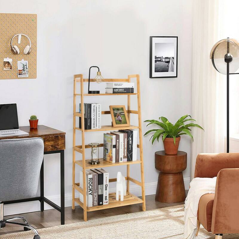 Gymax 4-Tier Bookshelf Bamboo Ladder Shelf Bathroom Shelves Storage