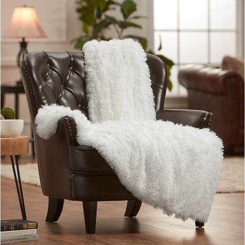 Chanasya Longfur Shaggy Faux Fur Throw Blanket With Reversible Sherpa