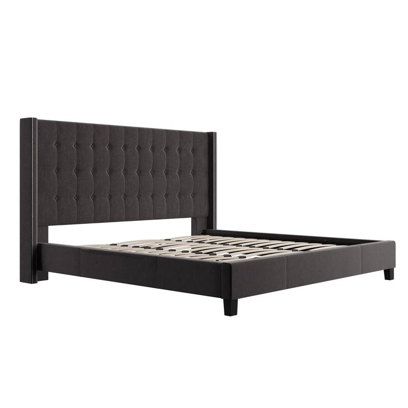 Marion Nailhead Wingback Tufted Upholstered Platform Bed by iNSPIRE Q Bold