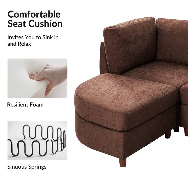 Mattia 125" Modern Under-seat Storage Sectional Sofa with Round Table and Solid Wood Legs by HULALA HOME