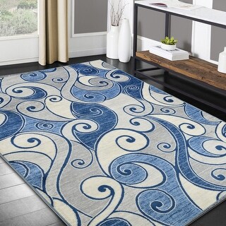 HR Blue, Silver, Gray and Multi Scroll Pattern Rugs, Luxury Livingroom ...