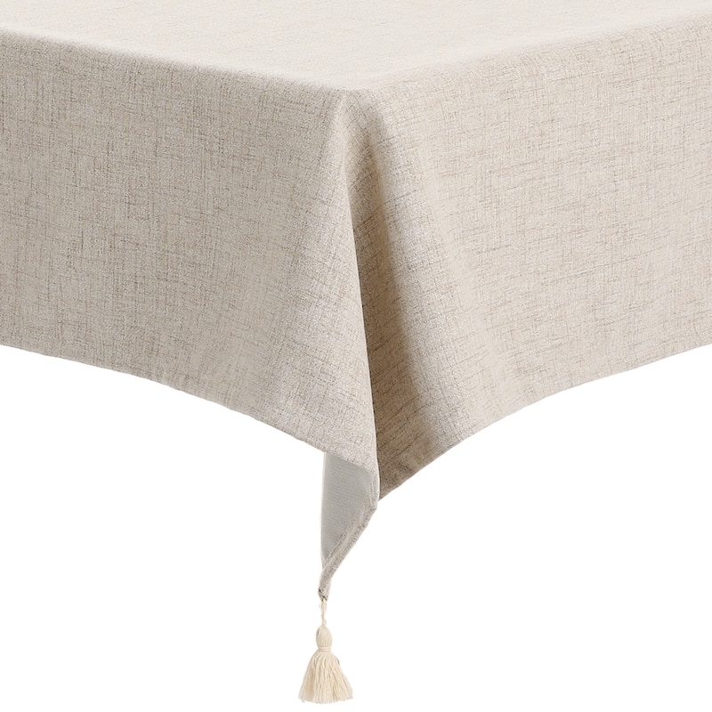 1Pcs Rectangle Tablecloth with Tassels, Wrinkle Resistant Cotton Linen