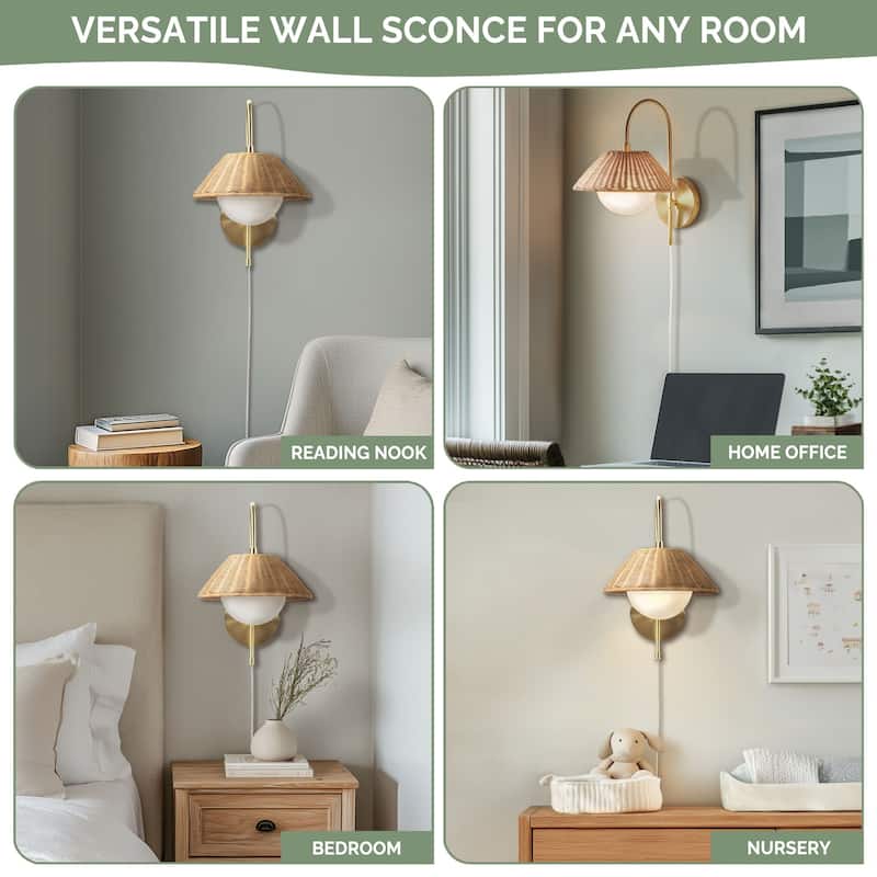 INK+IVY Laguna Gold Rattan Weave Shade Wall Sconce