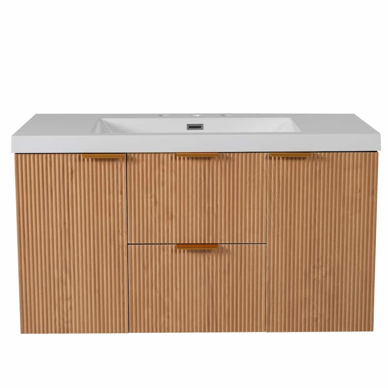 42" Wall-Mounted Single Sink Bathroom Vanity with SMC Top, MDF Cabinet with Solid Wood Frame, U-Shaped Drawers