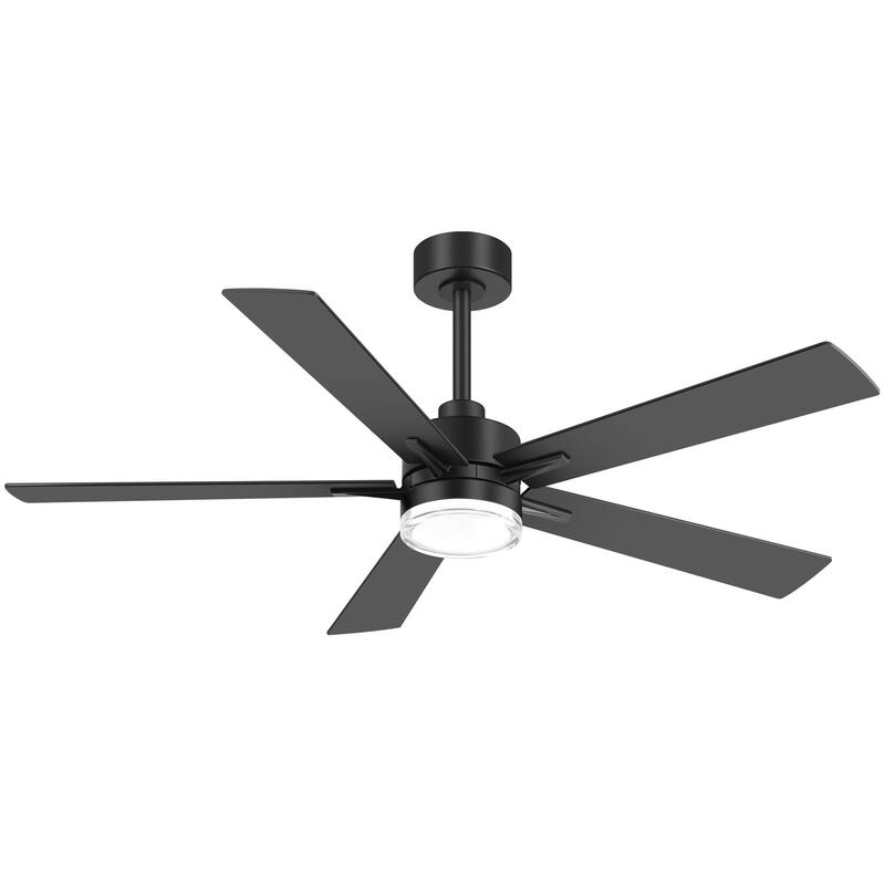 52" Modern Black Reversible 5-Blade Clear Acrylic Lens Ceiling Fan with Light and Remote