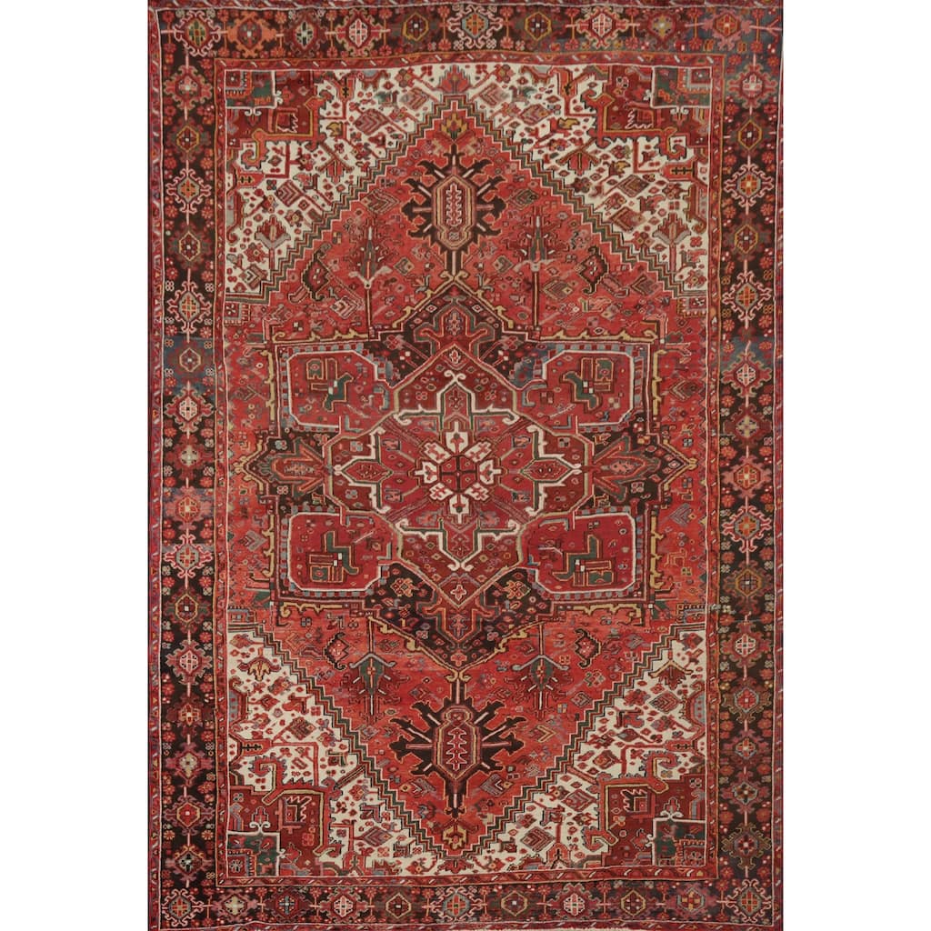 Hand Knotted Oriental 100% Wool Carpet Traditional Medallion Red Heriz Area Rug - 11' 5'' X 8' 7''