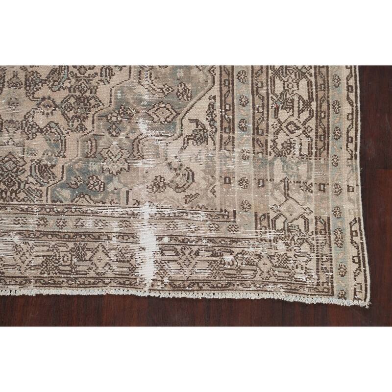 Distressed Geometric Hamedan Persian Area Rug Wool Hand-knotted Carpet - 6'7" x 9'5"