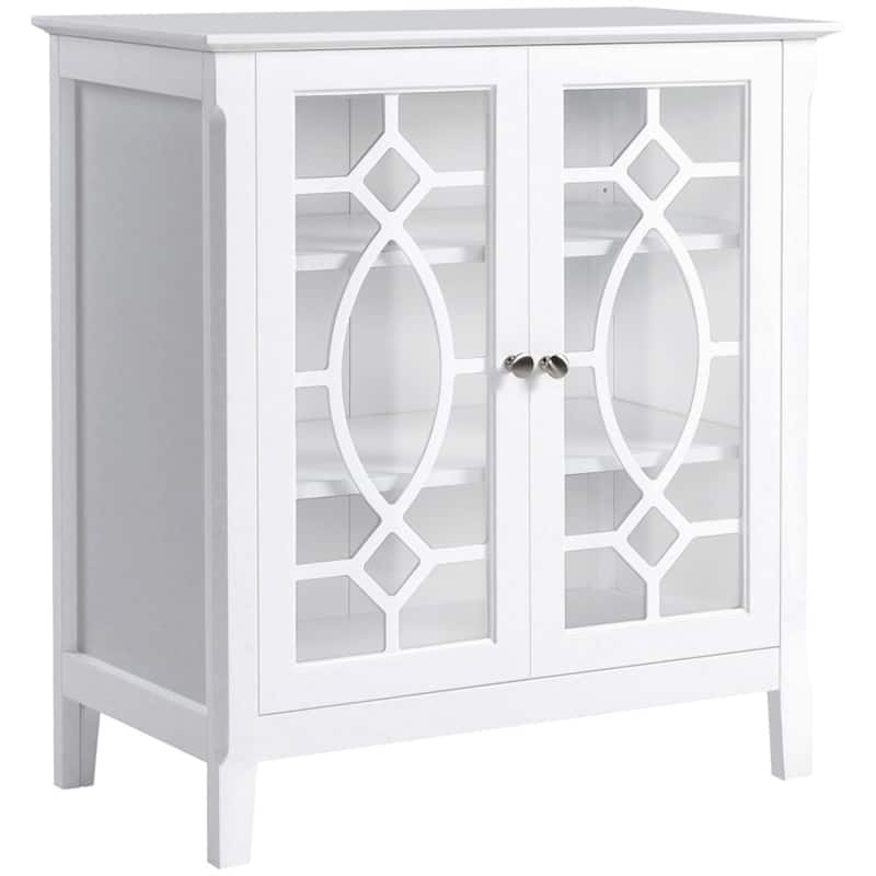 White MDF and Glass Enclosed Storage Cabinet with Glass Doors Adjustable Shelves Multi Purpose Buffet TV Console