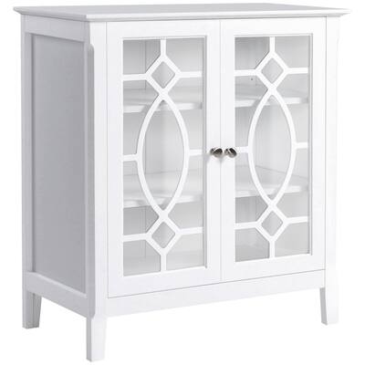 White MDF and Glass Enclosed Storage Cabinet with Glass Doors Adjustable Shelves Multi Purpose Buffet TV Console