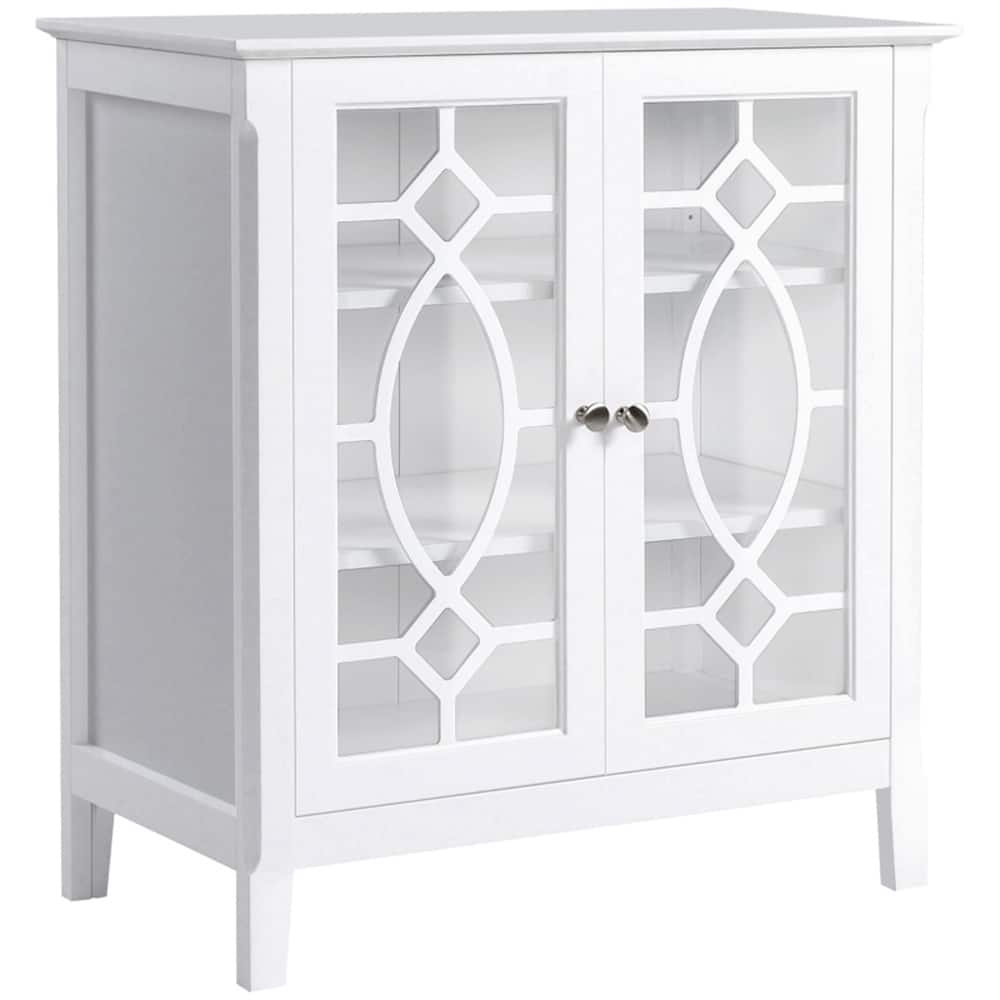 White MDF and Glass Enclosed Storage Cabinet with Glass Doors Adjustable Shelves Multi Purpose Buffet TV Console