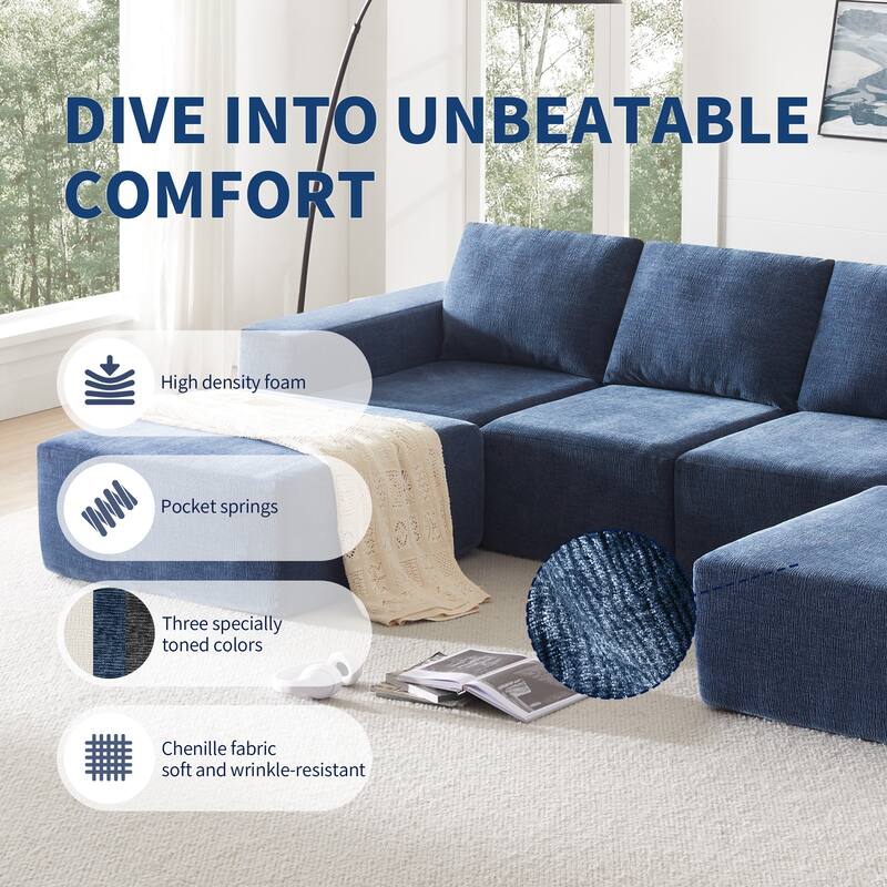 Modular U Shaped Sectional Sofa, Cloud Chenille Sectional Couch