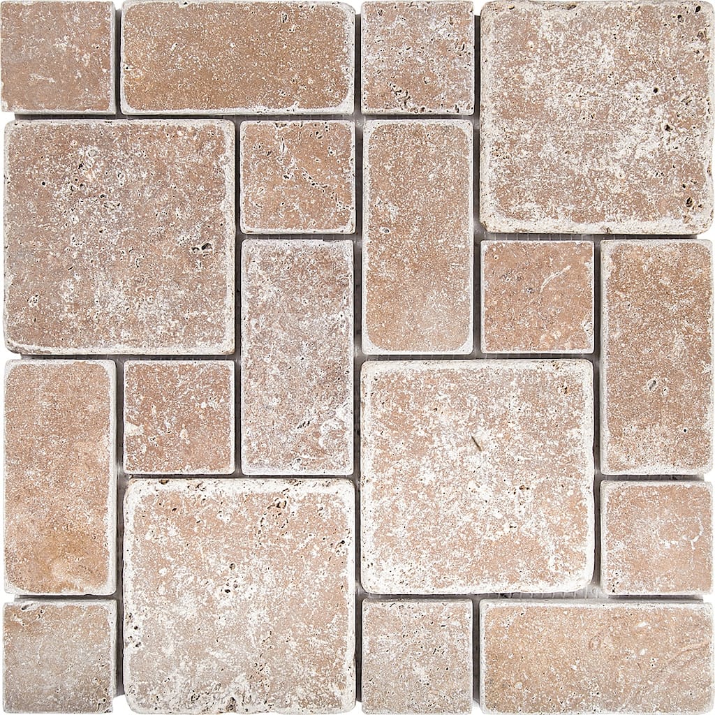 Tuscany Brown Travertine Roman Pattern Tumbled Mosaic Tile