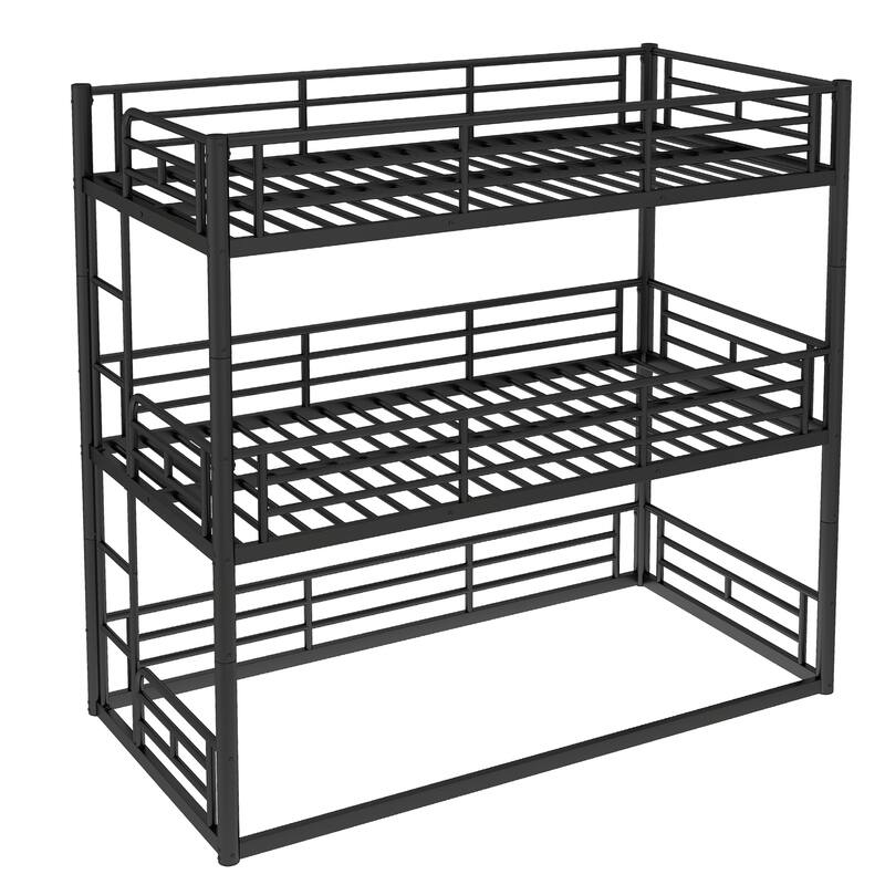 Twin over Twin over Twin Bunk Bed, Metal Triple Bunk Bed with Safety Guardrails, Heavy-duty Bunk Bed with Noise-reduced Design