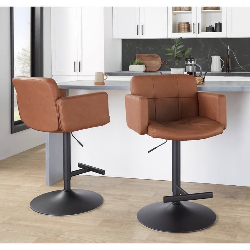Porch & Den Lambert Adjustable Faux Leather Bar Stool with Black Metal Base
