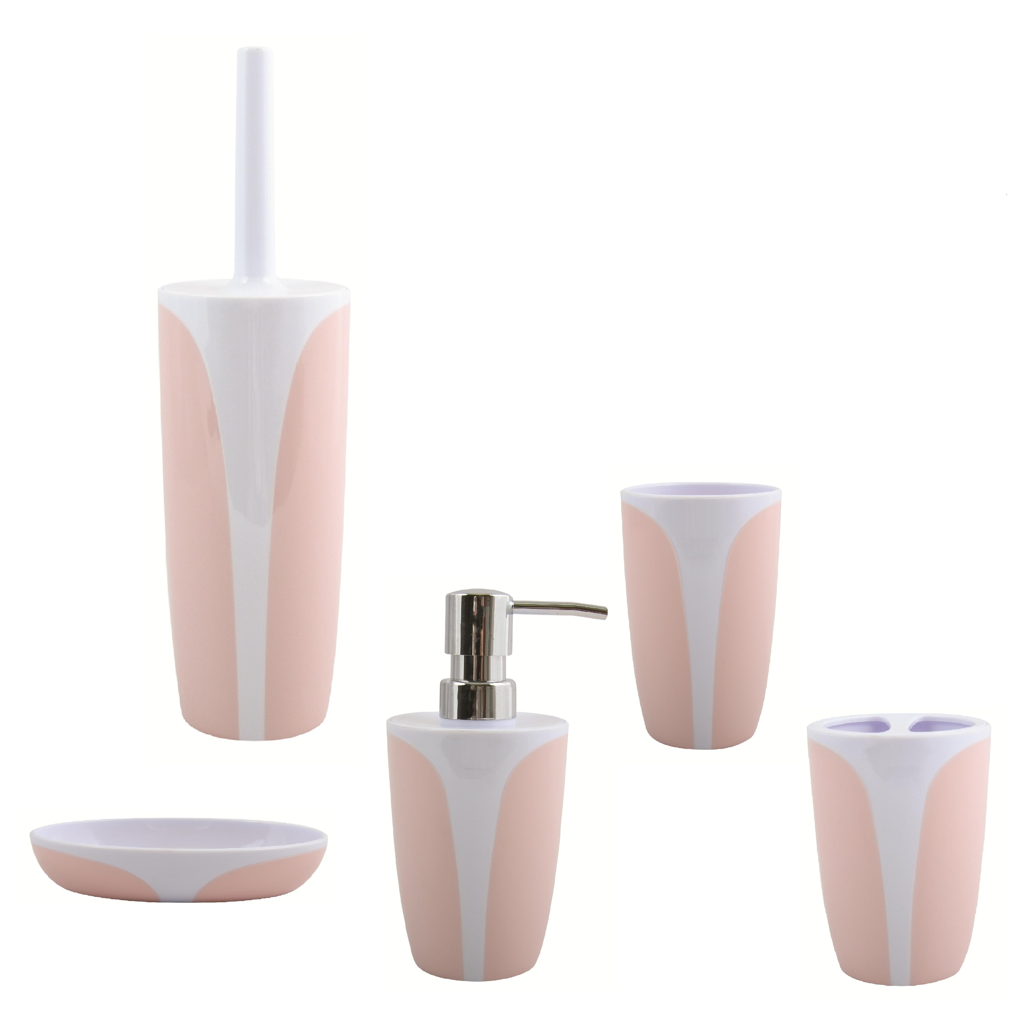5-Piece Bathroom Accessories Set MSV-France Kandy Pastel Pink Polystyrene -  Pastel Pink - Overstock - 31138097