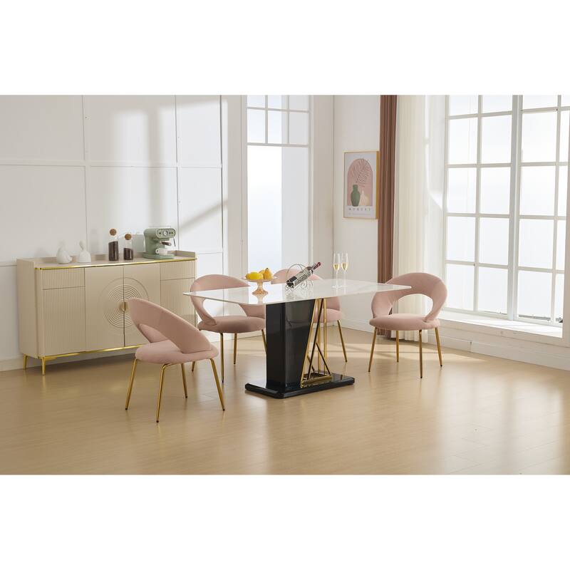 Set of 1 Dining Chairs With Curved Backrest and Golden Metal Legs