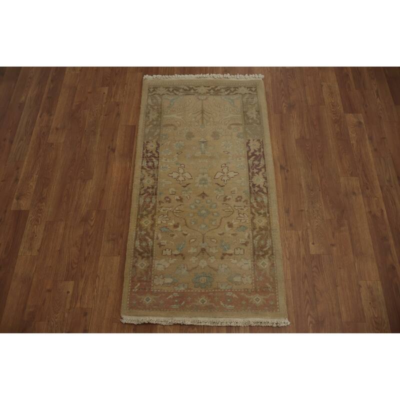 Hand Knotted Oriental 100% Wool Carpet Traditional All-Over Beige & Ivories Ziegler Area Rug - 3' 9'' X 2' 0''