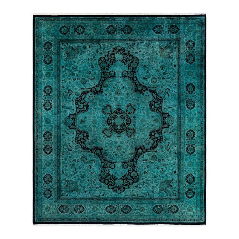 Overton Hand Knotted Wool Vintage Inspired Modern Contemporary Overdyed Green Area Rug - 8' 4" x 10' 1"