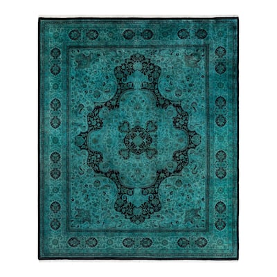 Overton Hand Knotted Wool Vintage Inspired Modern Contemporary Overdyed Green Area Rug - 8' 4" x 10' 1"