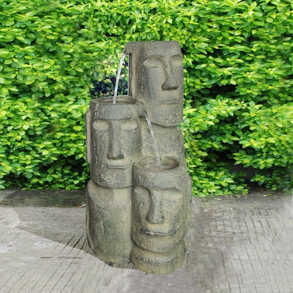 slide 2 of 2, Easter Island Heads Fountain With 2 LEDs
