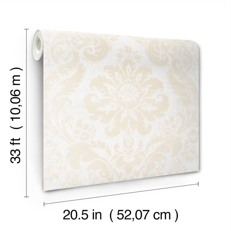 A-Street Prints Shadow Cream Flocked Damask Wallpaper