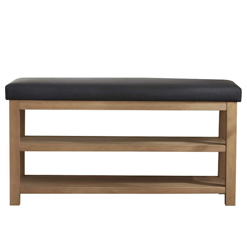 HUIMO Multi-Functional Modern Entryway Double Layer Shoe Bench 39 inch - PU-Black