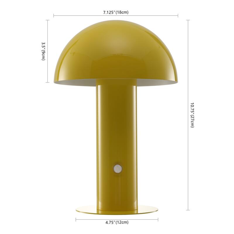 Porcini 10.75" Contemporary Bohemian Rechargeable/Cordless Iron Integrated LED Mushroom Table Lamp, by JONATHAN Y