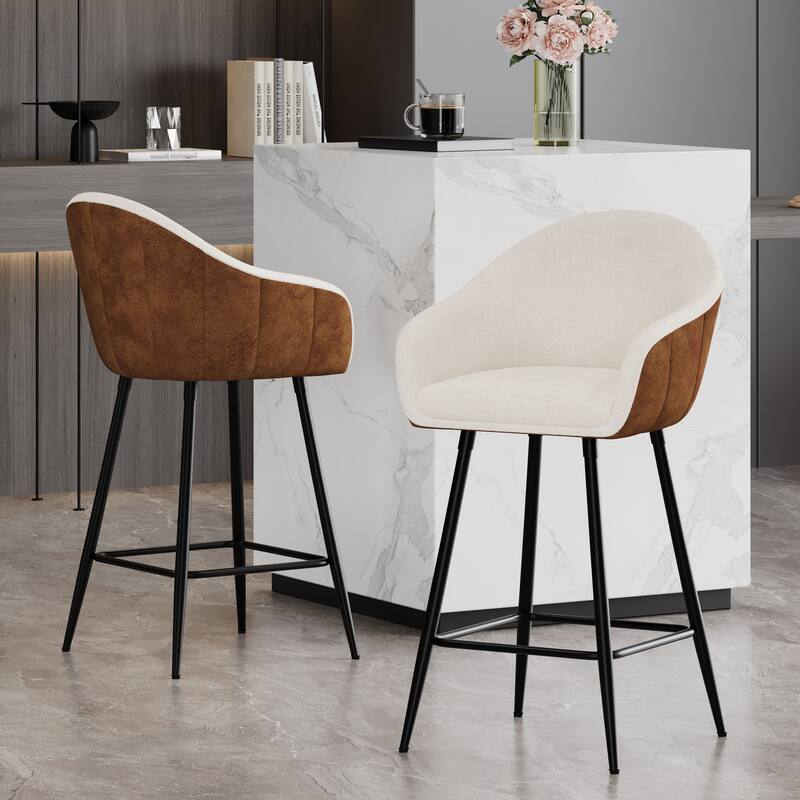 Roomfitters 26.5'' Modern Upholstered Counter Stools, Set of 2 Bar Height Chairs with Metal Legs and Cushioned Seat, Beige+Brown - Beige+Brown