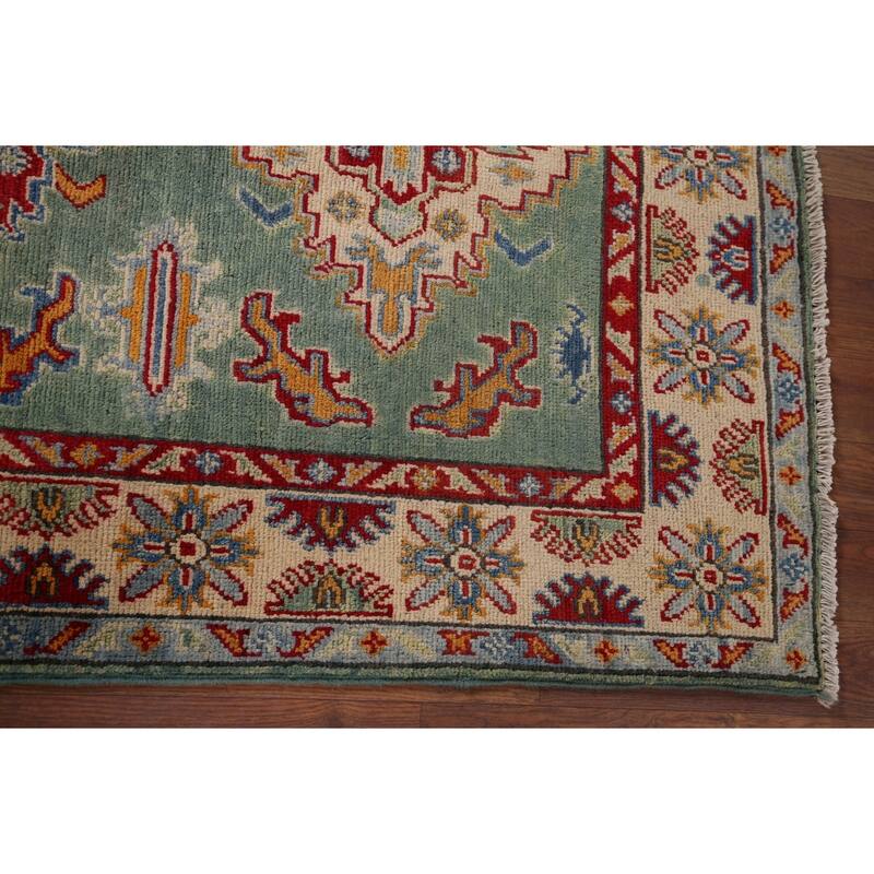 Light Green Kazak Accent Rug Handmade Wool Carpet - 3'5" x 4'11"
