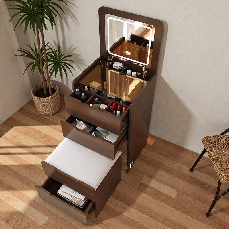 3-in-1 Vanity Desk with Flip-Top Mirror, Glass Top Makeup Table with Drawers & Stool, Compact Dressing Table for Bedroom