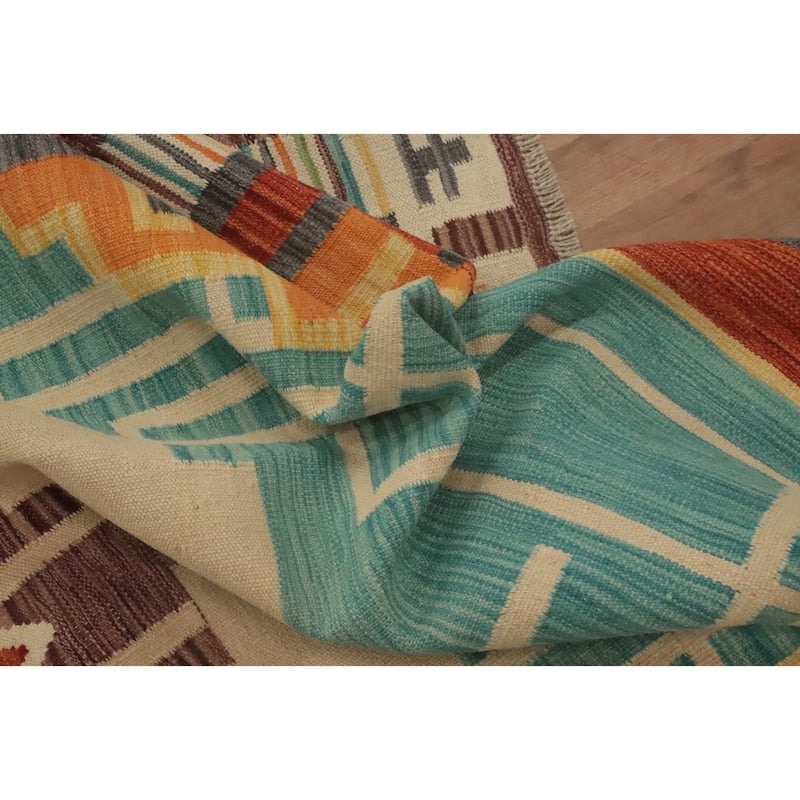 Hand Woven Southwestern Wool Multi-Colored Geometric Area Rug - 8' 1'' X 4' 10''