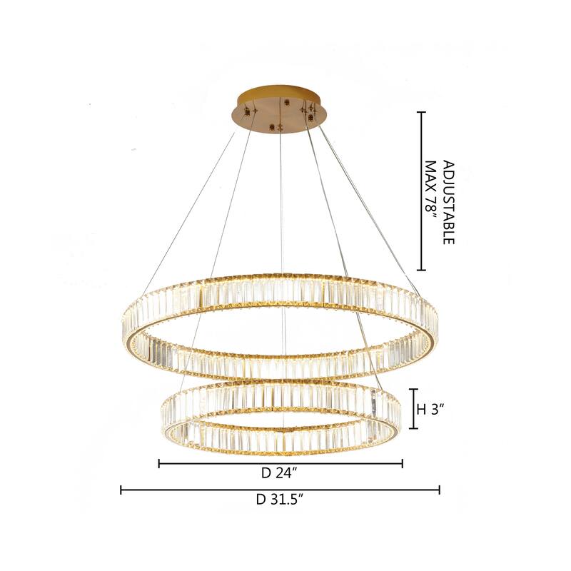 LED Gold 2 Tier Halo Ring Chandelier