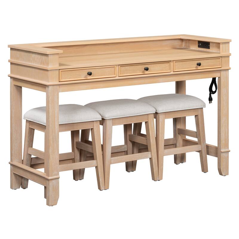 Roomfitters Kitchen Counter Height Bar Table Set, 3 Drawers, Pub Dining Furniture with Power Ports