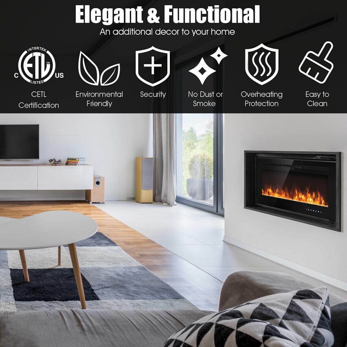 Shop Gymax 36 Electric Fireplace Recessed And Wall Mounted 750w