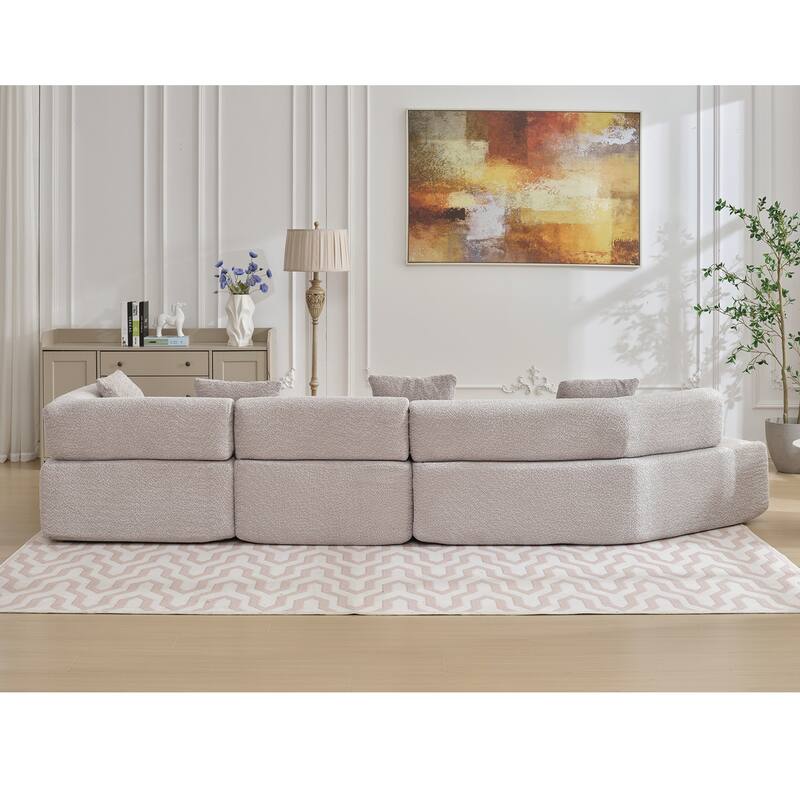 140" L-Shape Boucle Modular Sectional Sofa with Chaise and 4 Pillows