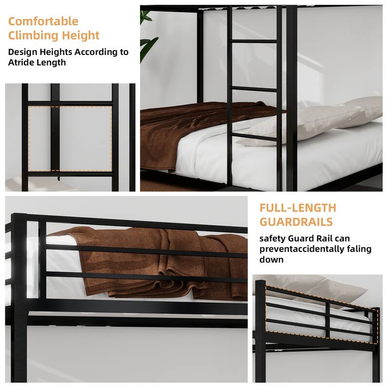 Modern Minimalist Iron Bunk Bed with Safety Rails, Trundle, and Easy Assembly for Kids, Guests, or Shared Spaces