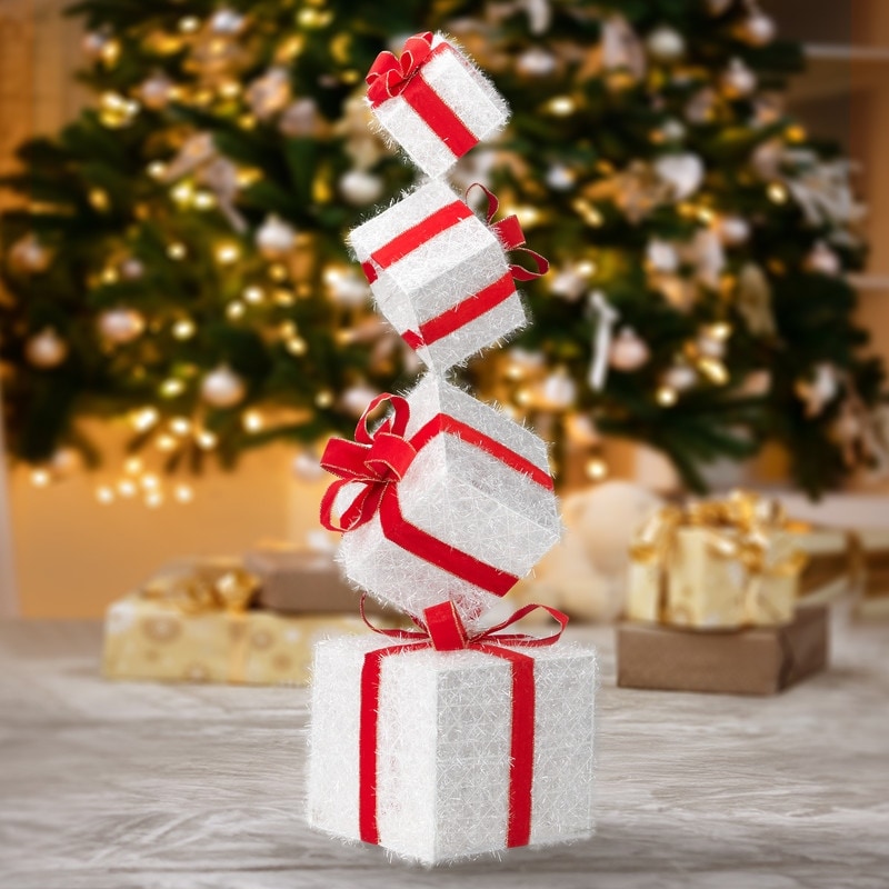 Lighted Gift Box Tower Christmas Outdoor Indoor Decoration - On
