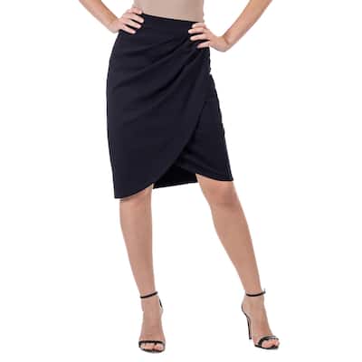 24seven Comfort Apparel Elastic Waist Knee Length Tulip Pencil Skirt
