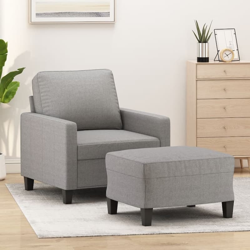 vidaXL Sofa Chair with Footstool Accent Upholstered Living Room Chair Fabric - 30.7" x 30.3" x 31.5" - Light gray