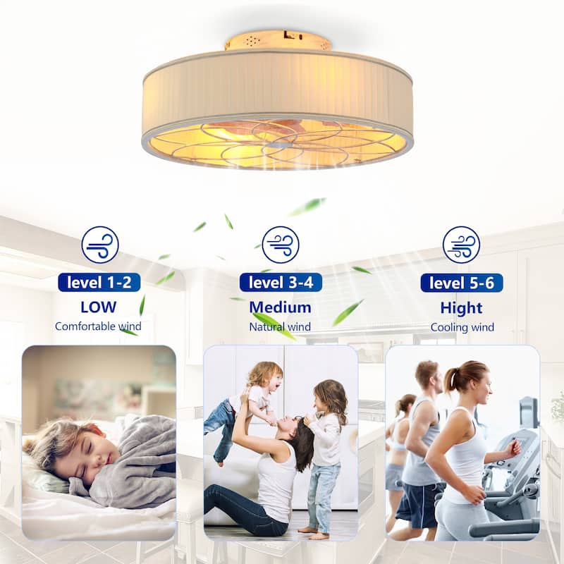 Cusp Barn 20'' Farmhouse Flush Mount Ceiling Fan with Light, Fabric Shade DC Motor Fandelier Ceiling Fan for Living room