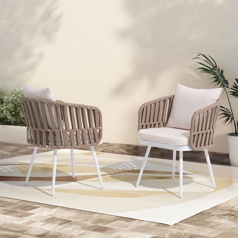Patio Dining Chair Set - Metal Frame with Woven Rope Seat