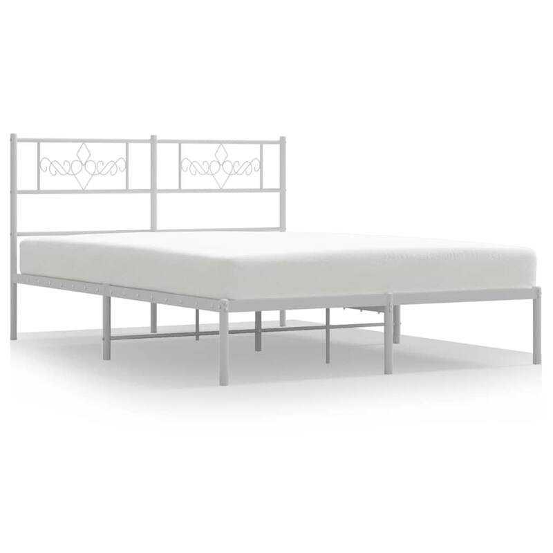 vidaXL 12 Inches White Full Size Metal Bed Frame No Mattress - 77.2" x 55.9" x 35.4"