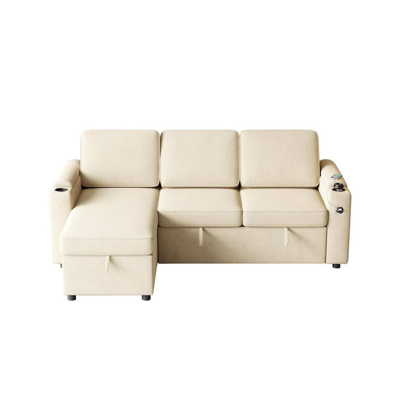 Sleeper Sofa with Storage - USB Charging for Convenience - Beige