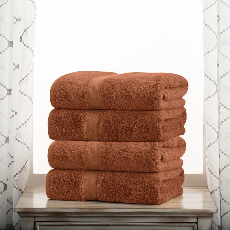 Superior Luxury Egyptian Cotton Bath Towel Set of 4 Ultra Plush, Heavyweight, Absorbent Spa & Hotel Quality Bath Towels Set - Orange Rust