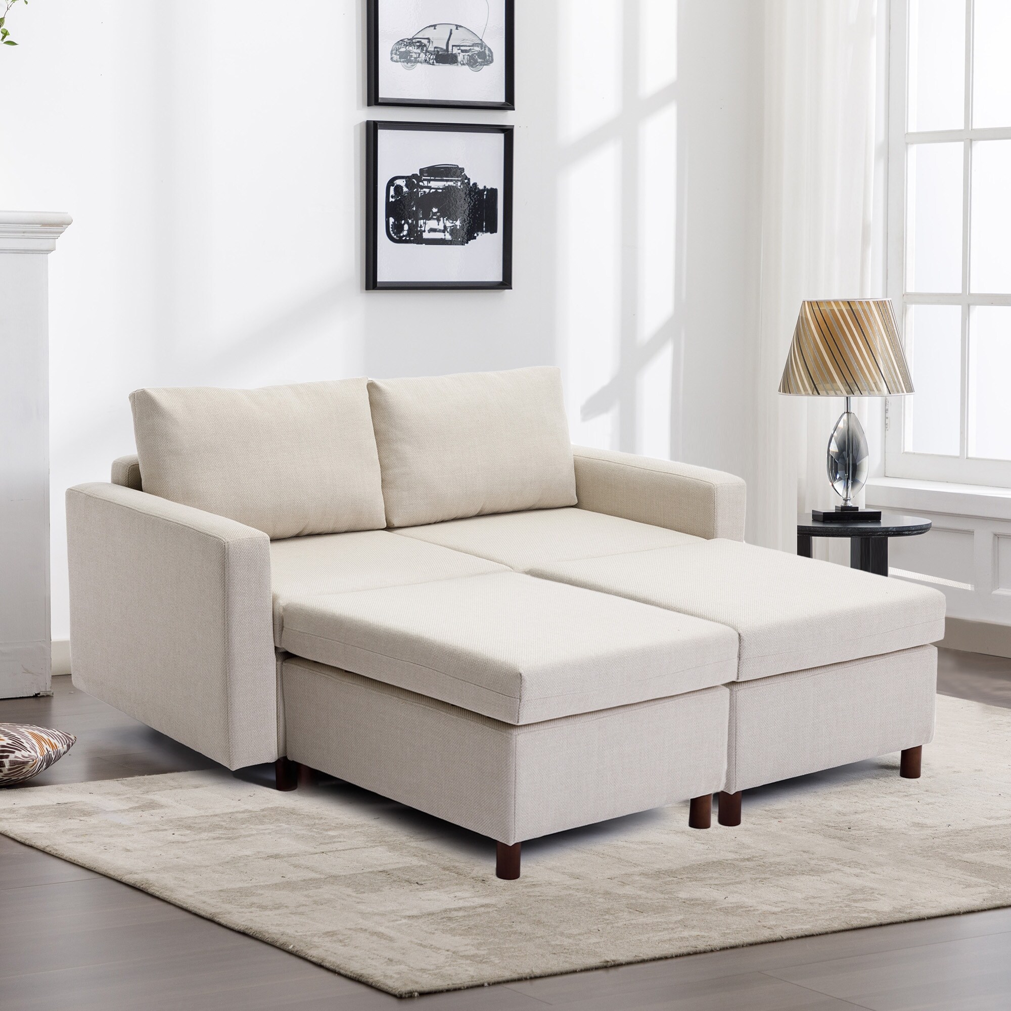 Linen Fabric Deep Cushion Modular Sectional Sofa with 2 Ottomans Bed Bath Beyond 40122987